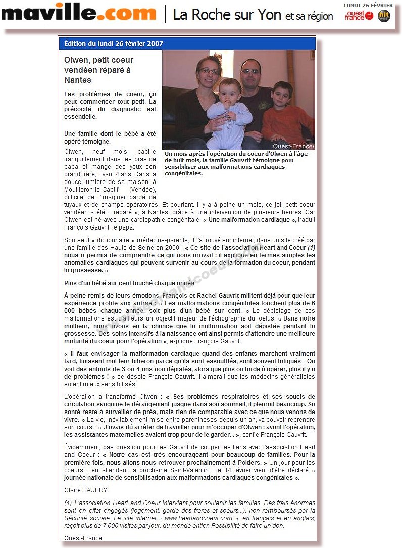 Article paru sur Ouest France La Roche sur Yon et sa rgion